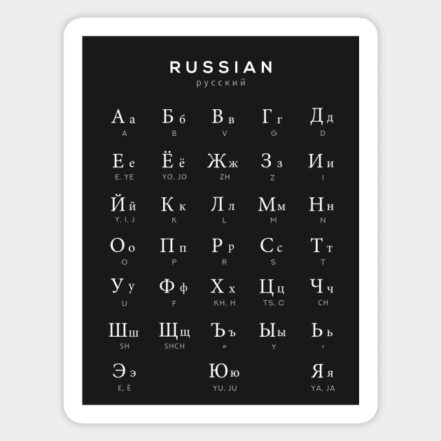 Russian Alphabet Chart, Russian Language Cyrillic Chart, Black Sticker by typelab